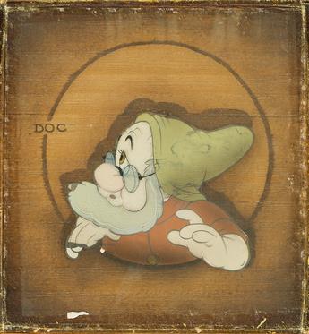 WALT DISNEY STUDIOS / SNOW WHITE Courvoisier animation cel, Doc meets Snow White.
